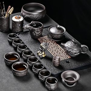 a-30.jpg Authentic Yixing Purple Clay Year of the Dragon Gongfu Tea Set with Antique Chinese Dragon Carving