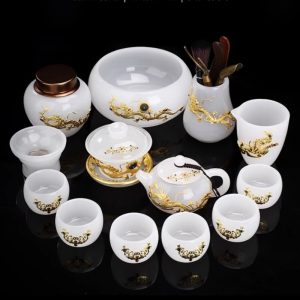 a-40.jpg Antique Chinese Colored Glaze Gongfu Tea Set with Gold Inlaid White Jade Dragon and Phoenix Design