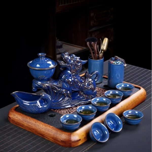 a-42.jpg Traditional Chinese Antique Blue Dragon Phoenix Porcelain Gongfu Tea Set with Lazy Semi-Automatic Design