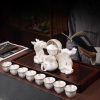 Vintage Chinese Silver Dragon Lazy Semi-Automatic Handmade Gongfu Tea Cup Set For Sale