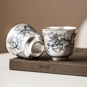 b-12-1.jpg Sterling Silver Glaze Porcelain Hand Painted Chinese Dragon Tea Cup