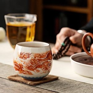 b-13-1.jpg Alum Red Underglaze Color Hand-painted Dragon Chinese Dragon Tea Cup