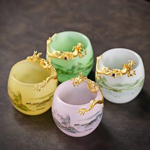 b-13.jpg Elegant Landscape Painting Colored Glaze Inlaid Gold Dragon Tea Cup