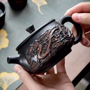 b-25.jpg Rarely Vintage Purple Pottery Gongfu Tea Ceremony Dragon Teapot With Black Dragon And Phoenix Design