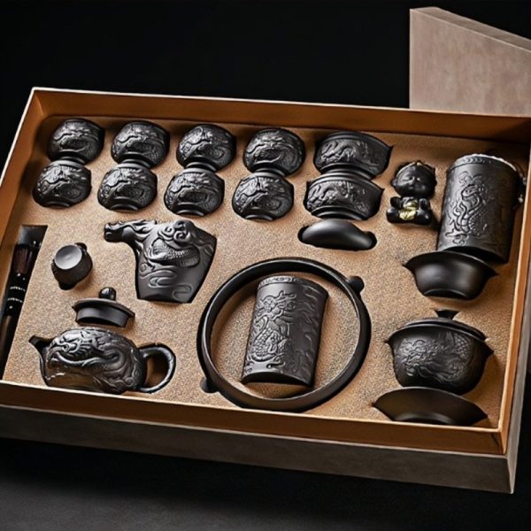 b-33.jpg Authentic Yixing Purple Clay Year of the Dragon Gongfu Tea Set with Antique Chinese Dragon Carving