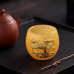 b-7.jpg Year of The Dragon Tea Cup Coloured Glaze Inlaid Gold Coiled Dragon Tea Cup