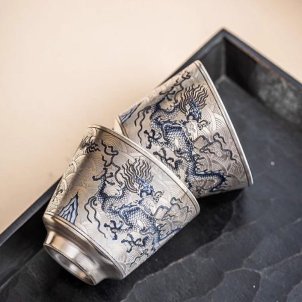 c-12-1.jpg Sterling Silver Glaze Porcelain Hand Painted Chinese Dragon Tea Cup