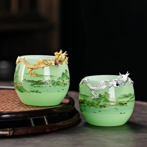 c-13.jpg Elegant Landscape Painting Colored Glaze Inlaid Gold Dragon Tea Cup
