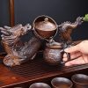 c-32.jpg Antique Lazy Chinese Semi-Automatic Majestic Dragon Brown Ceramic Kungfu Tea Cup Set