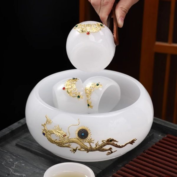 c-44.jpg Antique Chinese Colored Glaze Gongfu Tea Set with Gold Inlaid White Jade Dragon and Phoenix Design