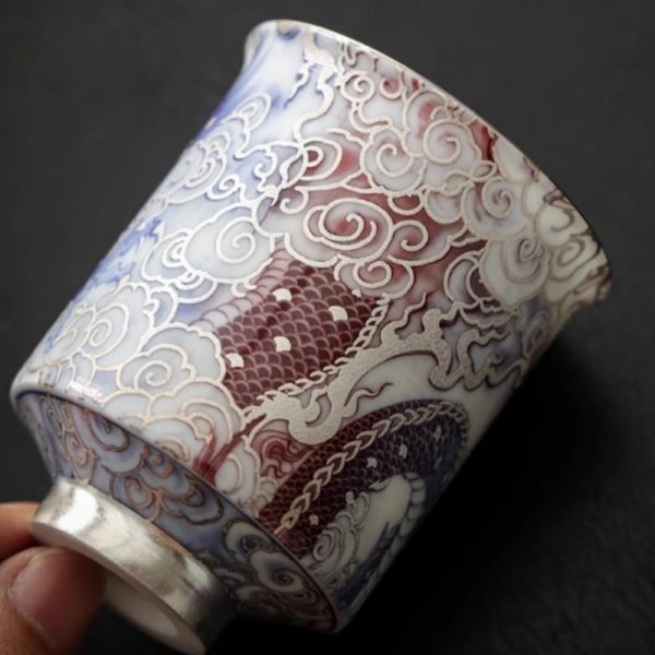 d-19.jpg Sterling Silver Glaze Hand Painted Dragon Antique Japanese Porcelain Tea Cups