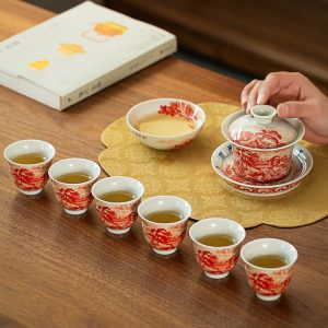 gaiwan30-05.jpg Antique Coral Red Glaze Rural Scenery Jingdezhen Porcelain Gaiwan Tea Set