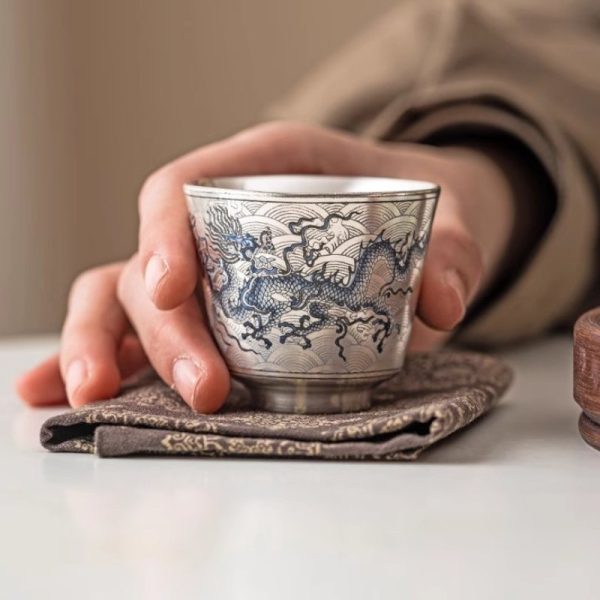 h.jpg Sterling Silver Glaze Porcelain Hand Painted Chinese Dragon Tea Cup